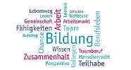 Eine Wortwolke mit Begriffen rund um Bildung und Karriere.